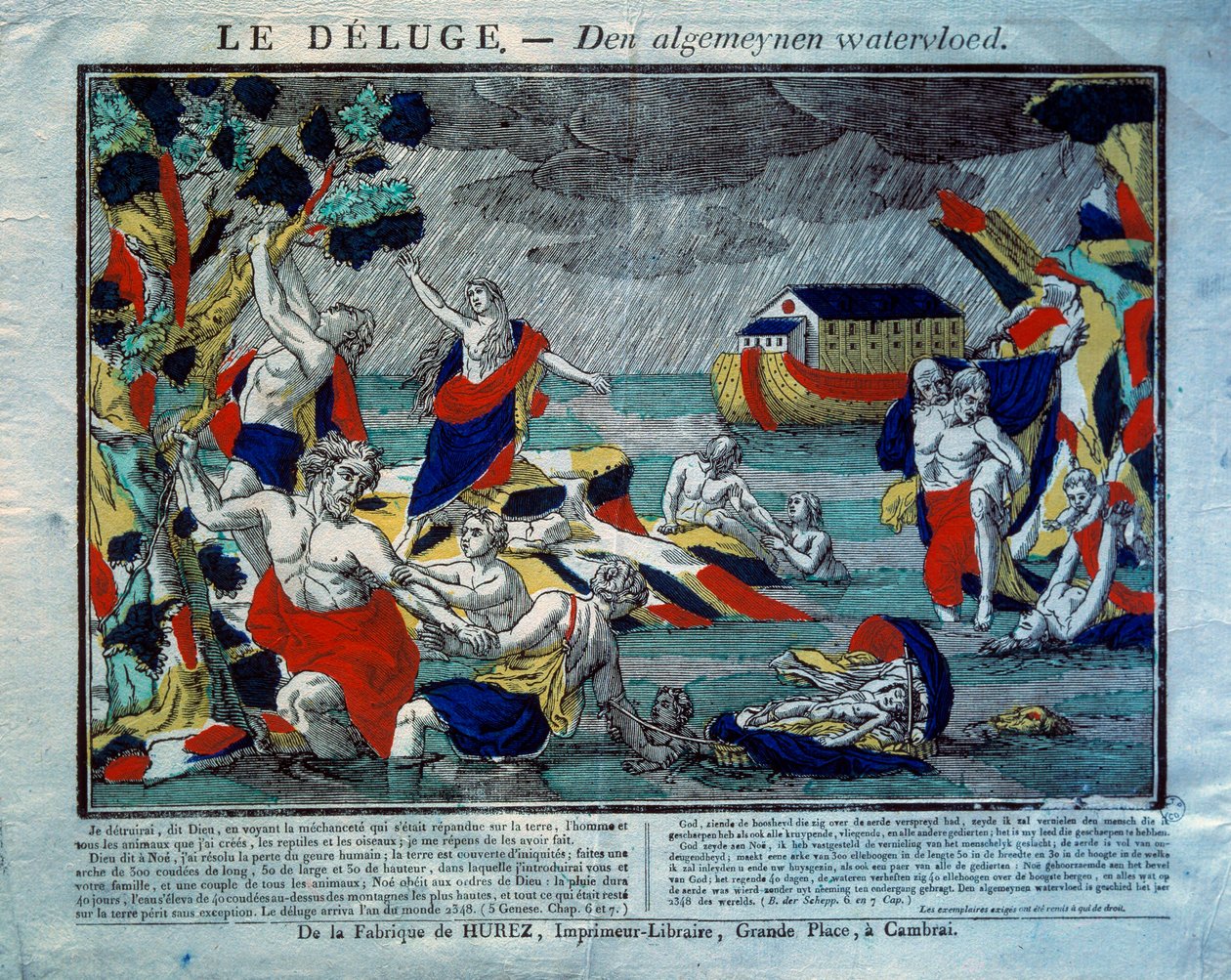 The Deluge, the Ark of Noah on the right Engraving of the 19th century. Paris, Museum of Popular Arts and Traditions by French School