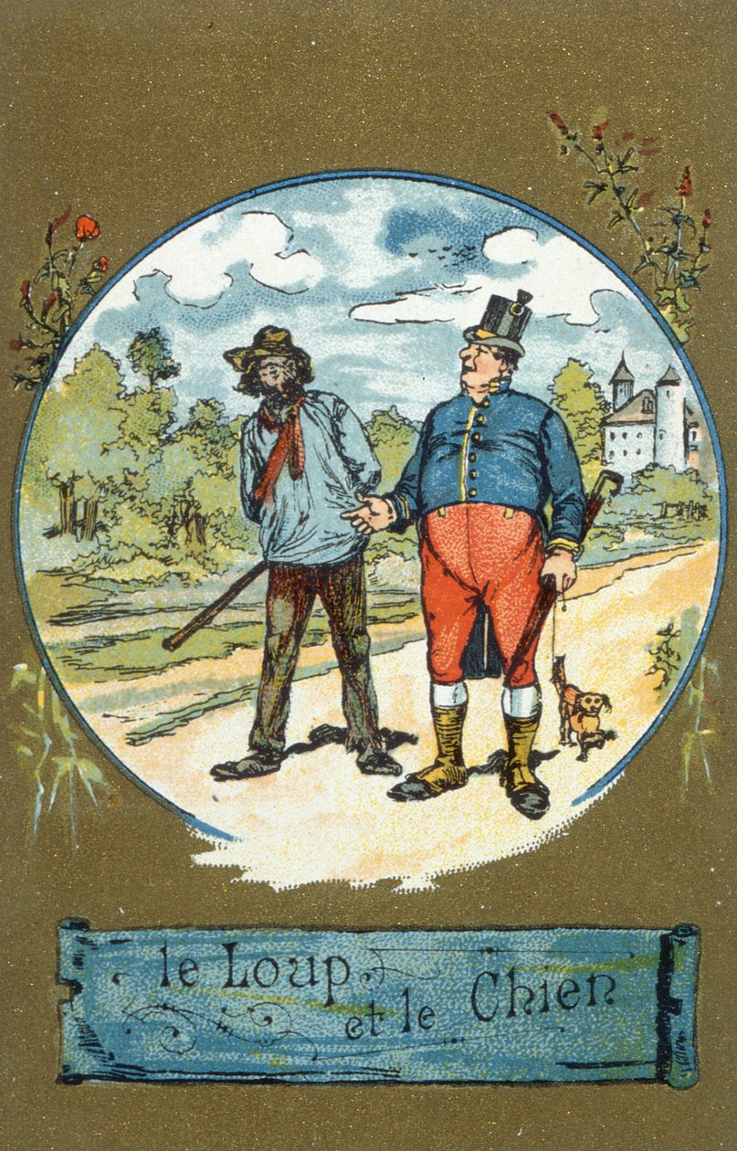 The Dog and the Wolf, from Fables by Jean de La Fontaine by French School