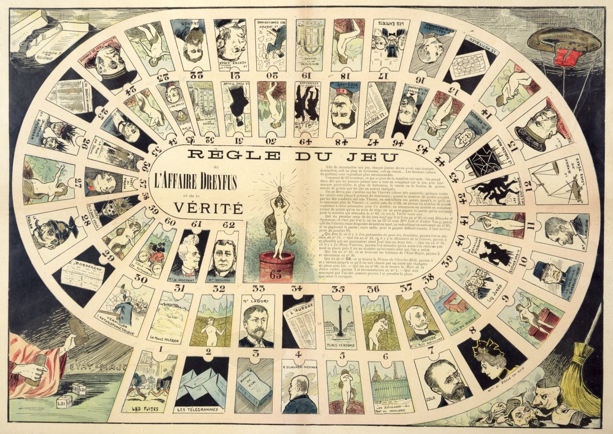 The Dreyfus Affair Game, with portraits of the various individuals involved, late 19th century by French School