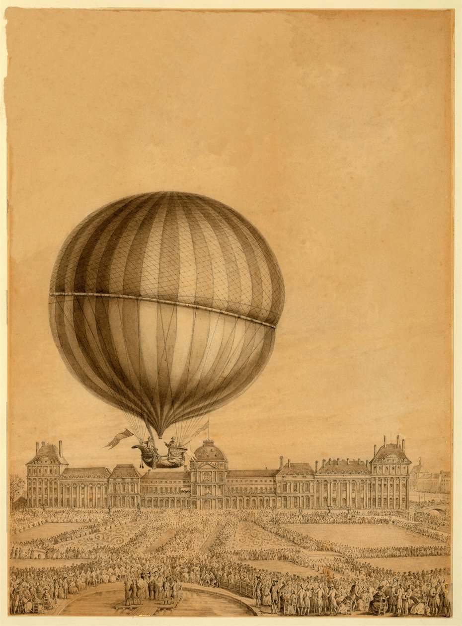 The First Manned Gas Balloon Flight, 1st December 1783 by French School