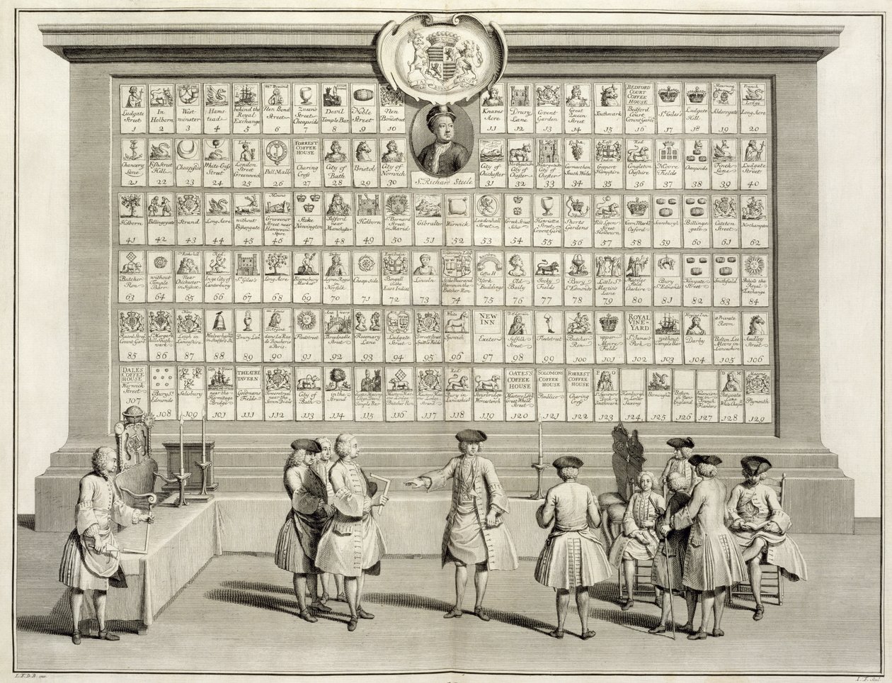The Free Masons, with signs for the various lodges, from The Ceremonies of Religion and Custom, c.1733 by French School