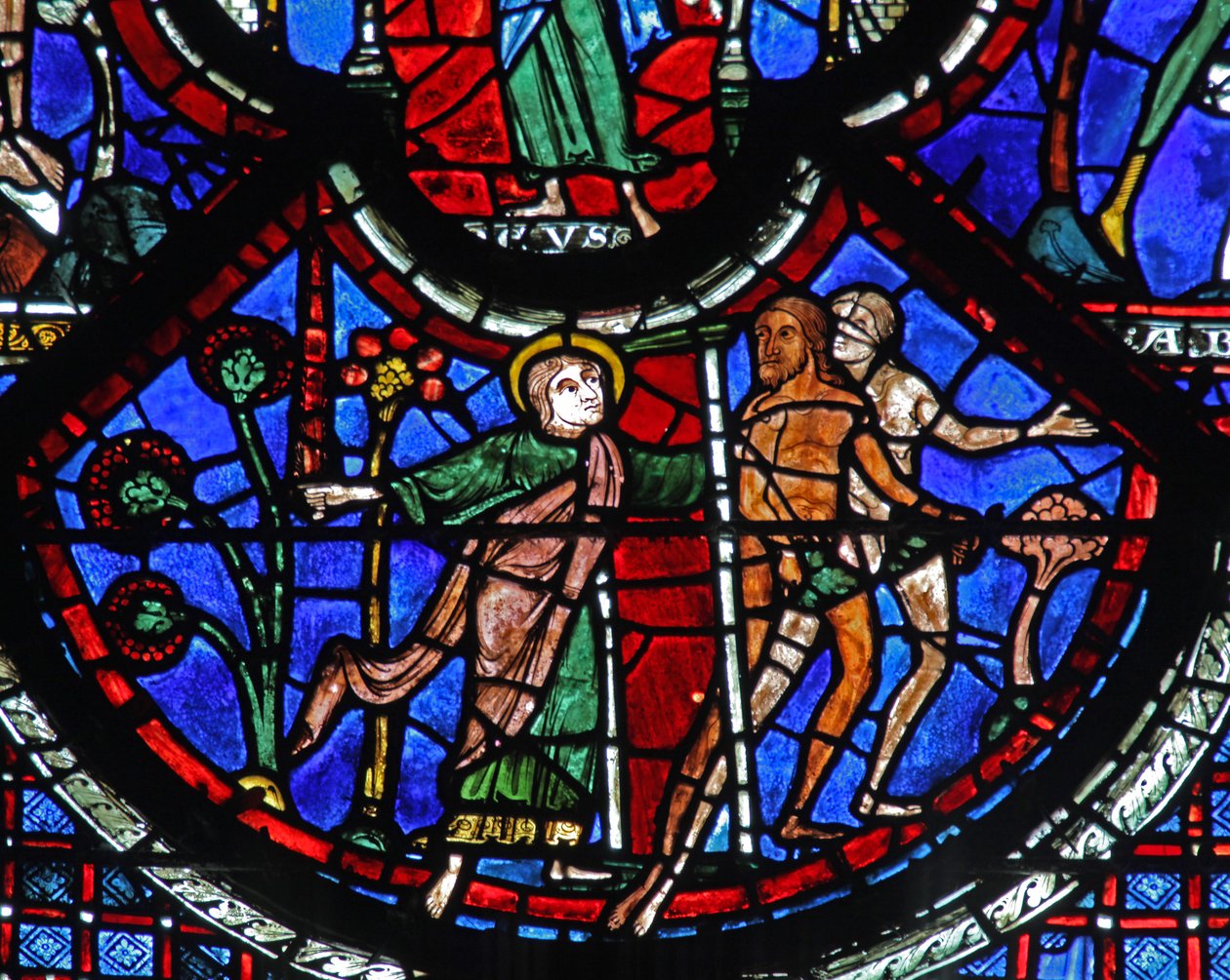 The Good Samaritan Window: Adam and Eve Expelled from Paradise by an Angel with a Sword by French School