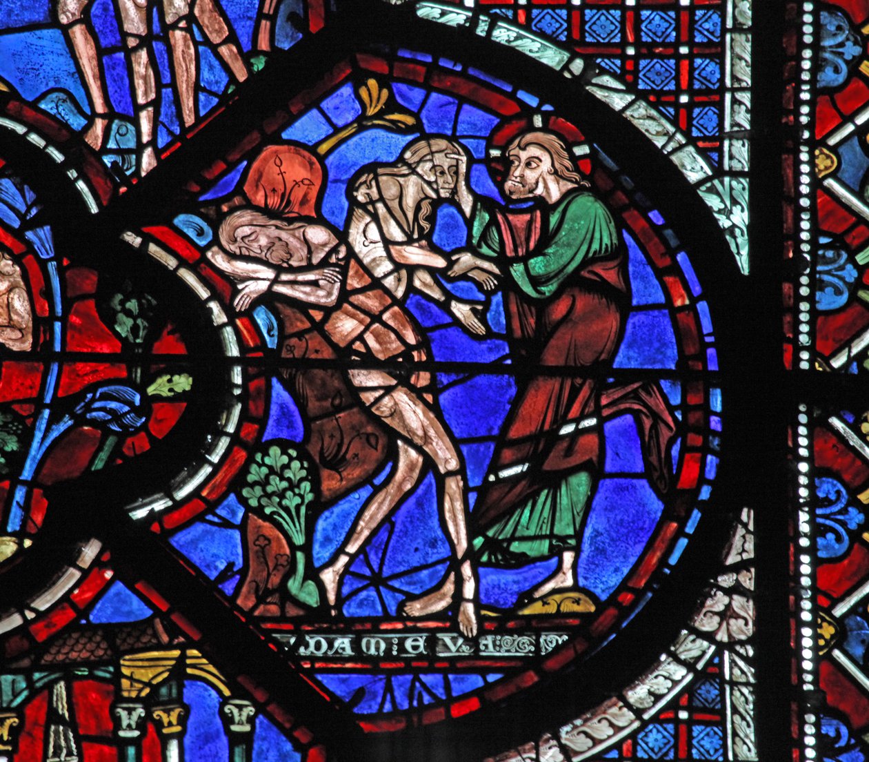 The Good Samaritan Window: God Creates Woman from the Rib of the Sleeping Adam by French School