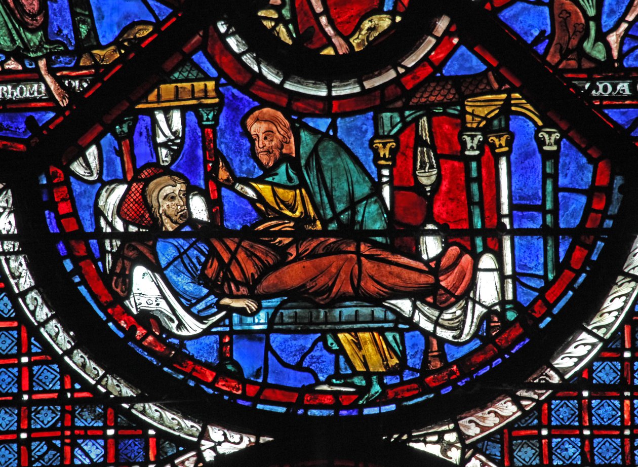 The Good Samaritan Window: The Samaritan Tends the Wounded Man by French School