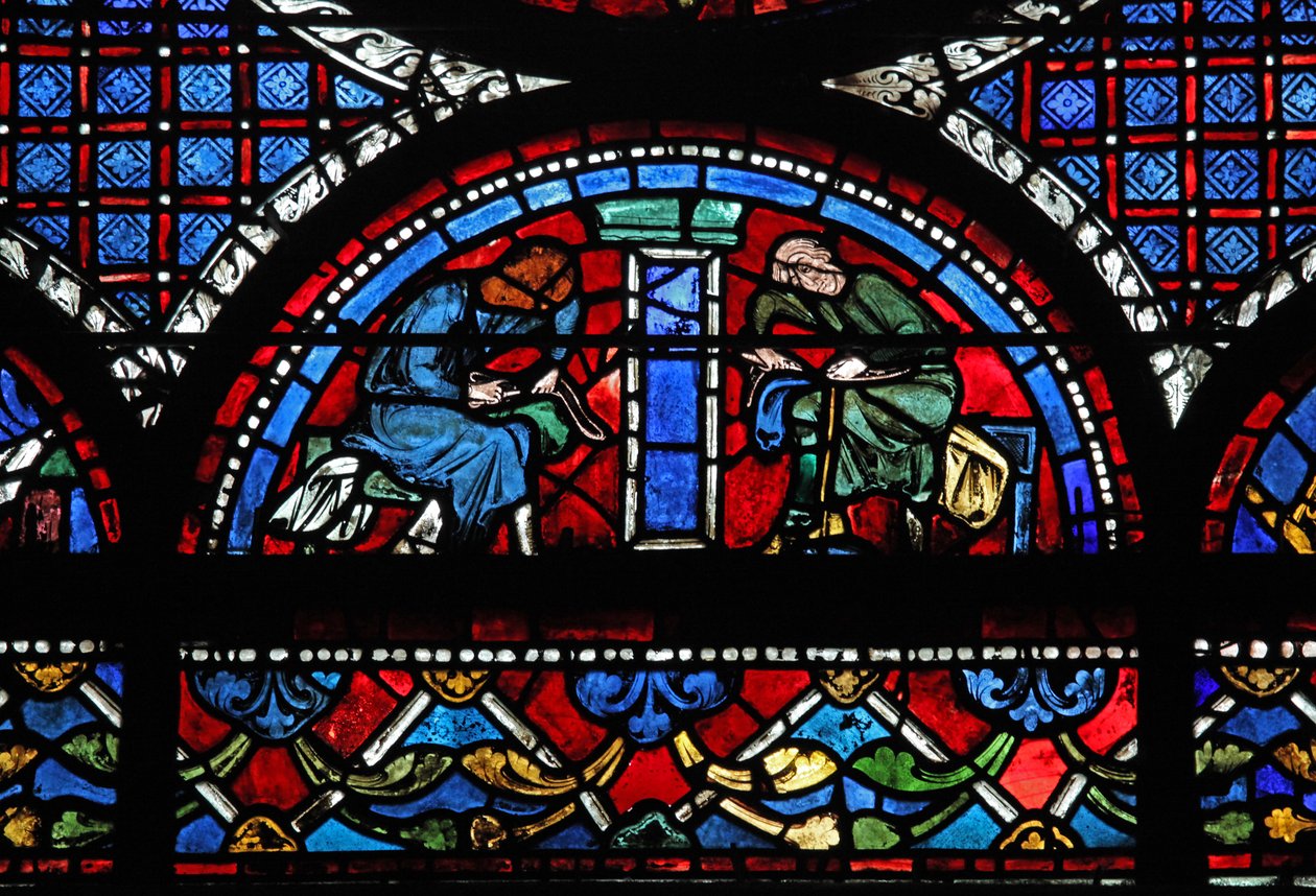 The Good Samaritan Window: The Donors - Shoemakers by French School