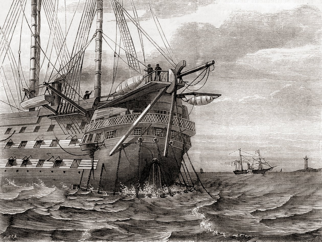 The HMS Agamemnon laying the transatlantic telegraph cable, 2 August by French School