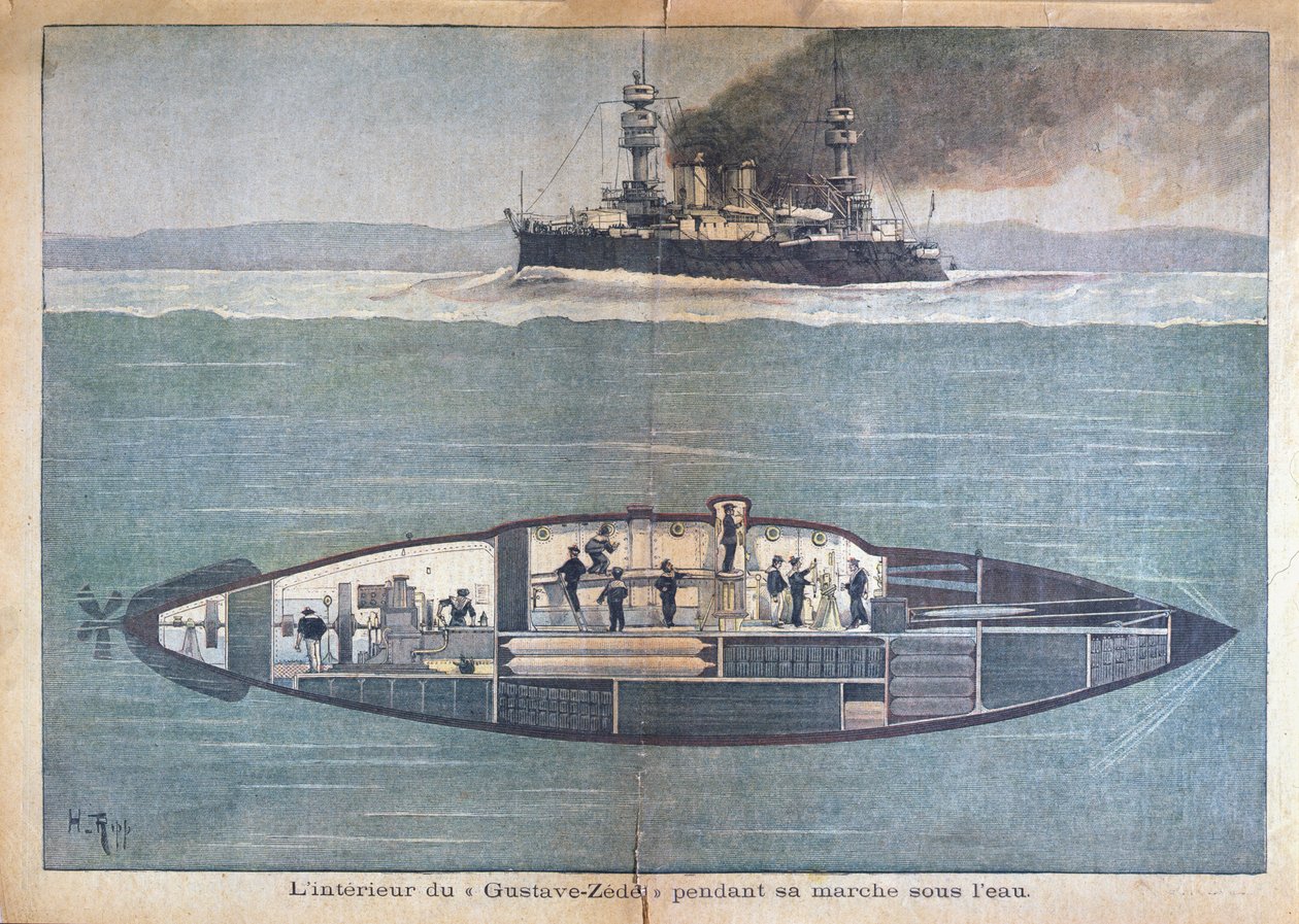 The Interior of the Gustave-Zedei while Underwater, 1899 by French School
