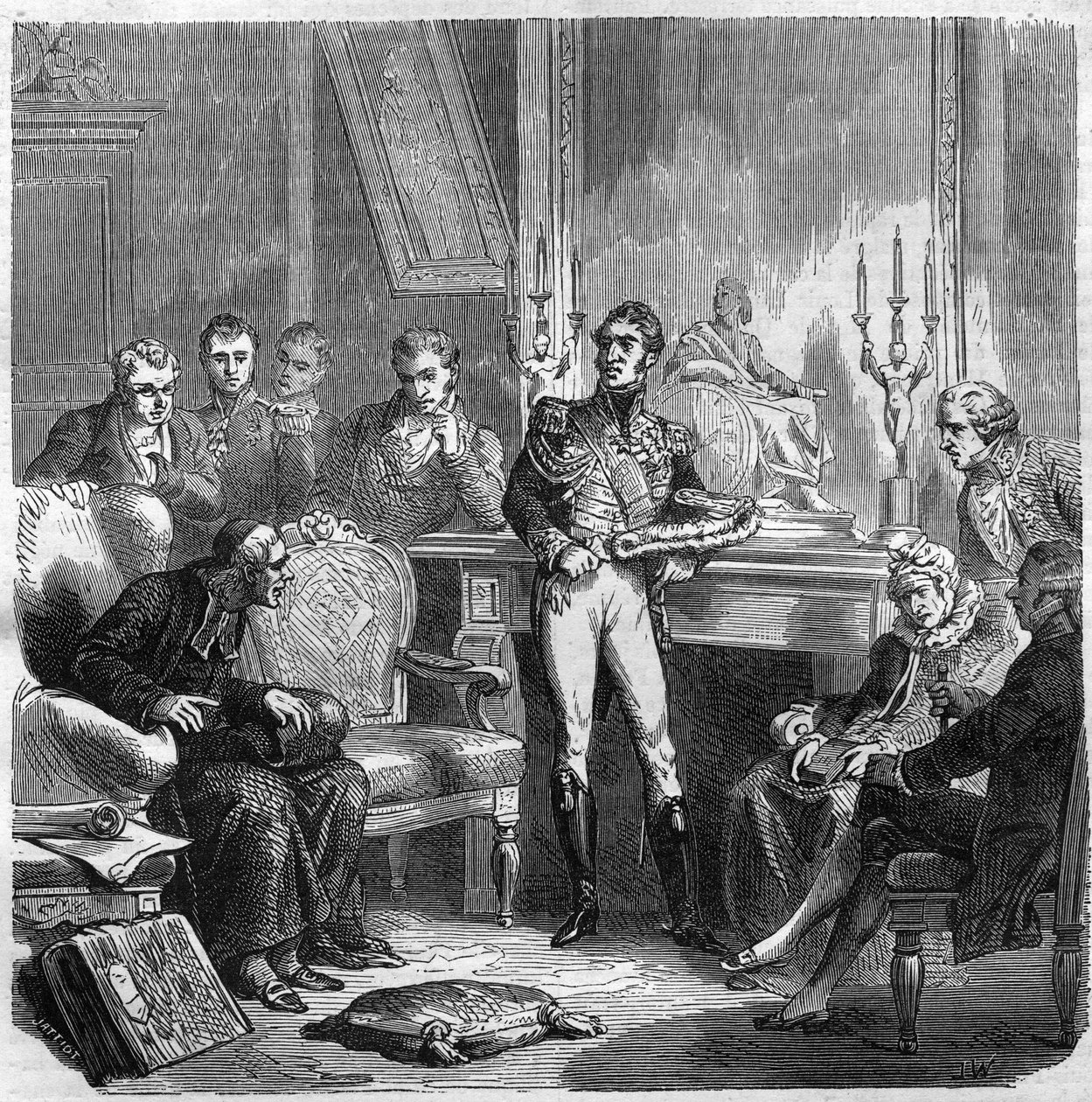 The Jesuites at the Court of Charles X (1757-1836) King of France. Engraving in 