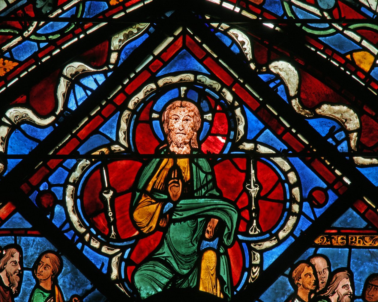 The Joseph Window: Christ in a Quatrefoil Giving Blessing by French School