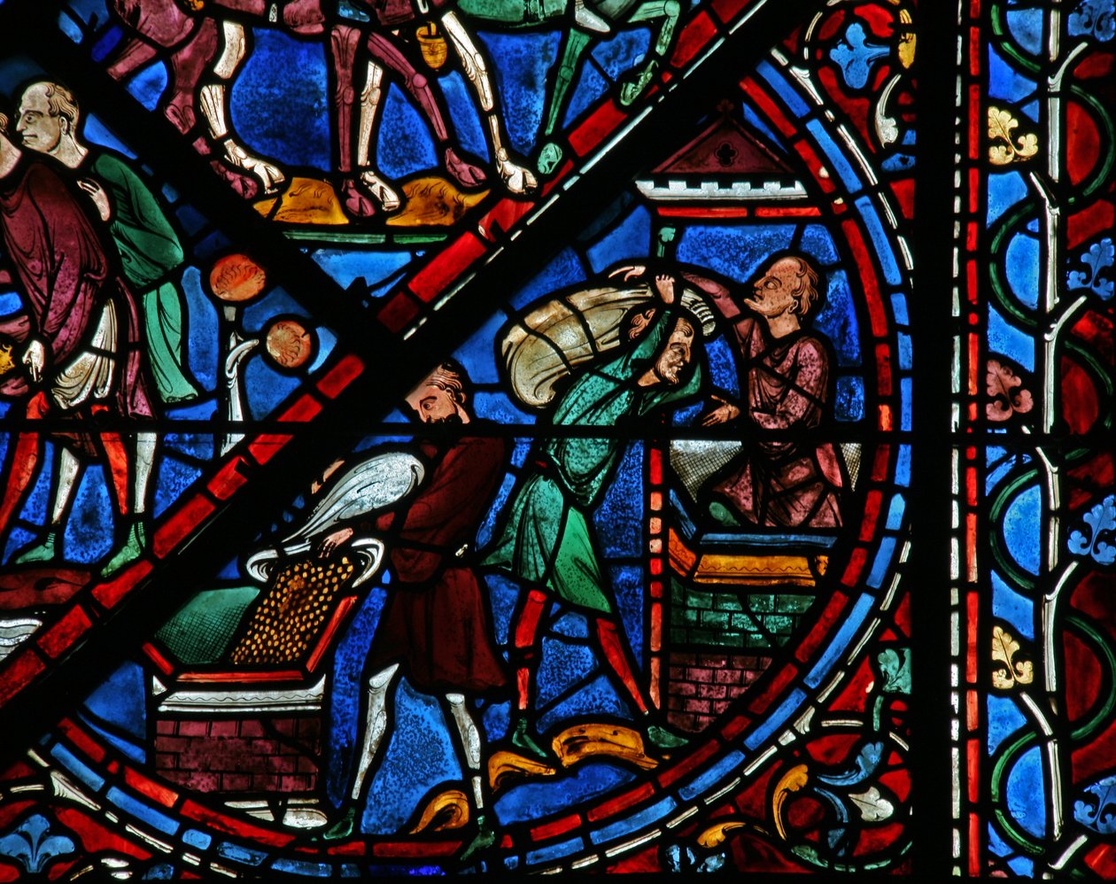 The Joseph Window: The Egyptians Put the Wheat into Store by French School