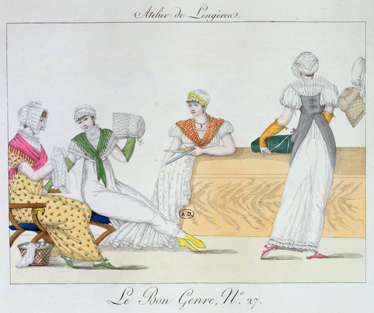 The Lingerie Workshop, plate 27 from Le Bon Genre, 1827 by French School