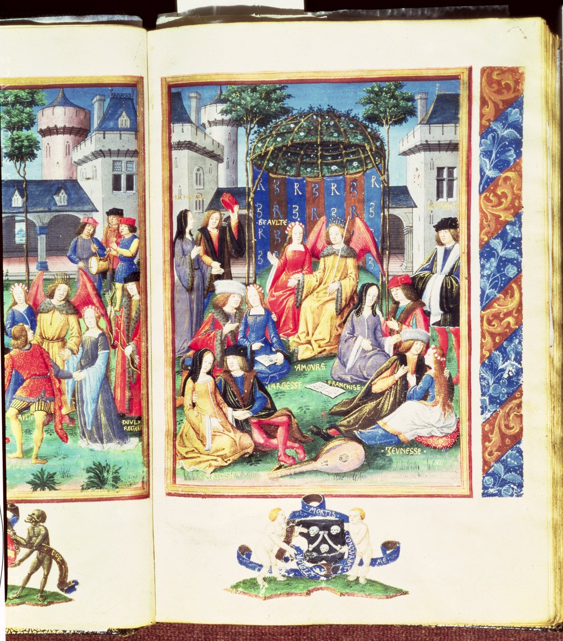 The Magic Garden, with allegorical figures of Wealth, Courtesy, Liberality, Beauty, Love, Candour and Youth, from the Roman de la Rose by French School
