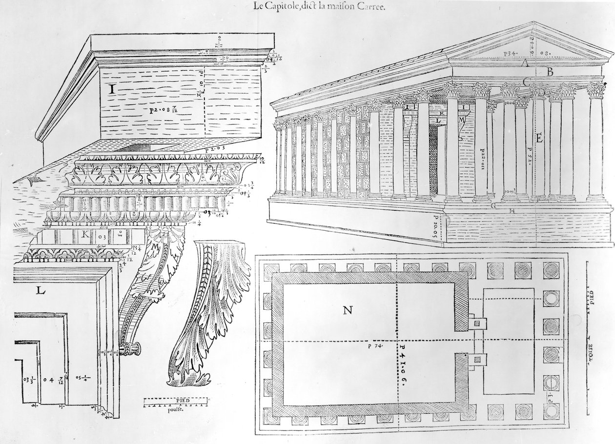 The Maison Carree, illustration from Discours historial de lantique et illustre cite de Nismes by Jean Poldo d