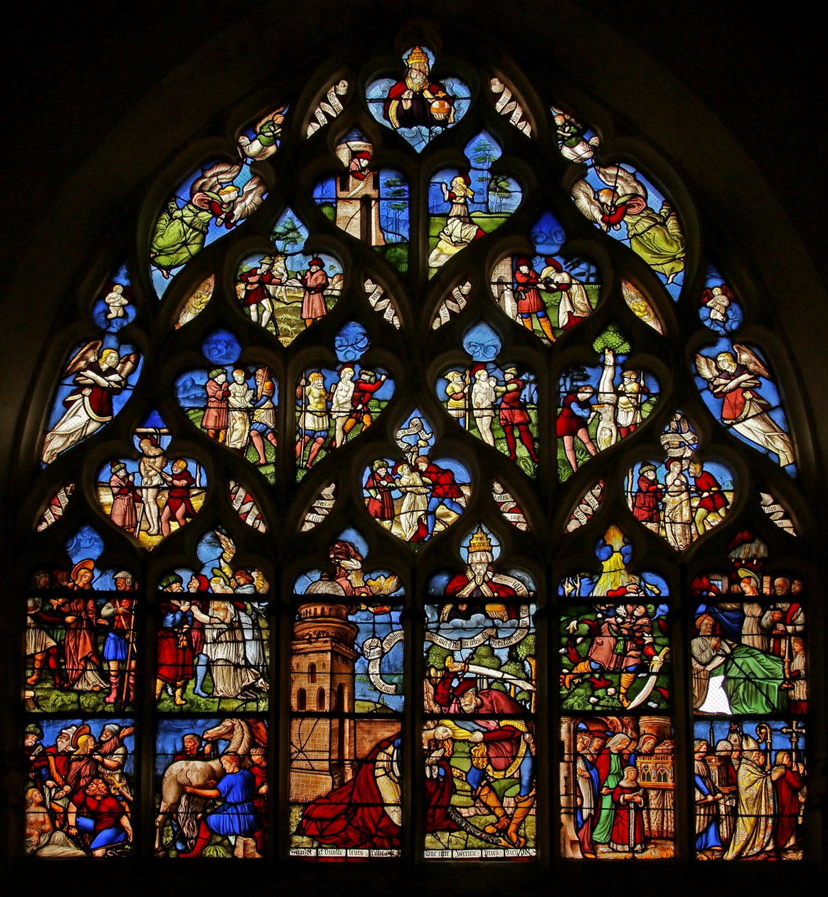 The Martyrdom of St Barbara with Scenes of Her Life Above in the Tracery Lights by French School