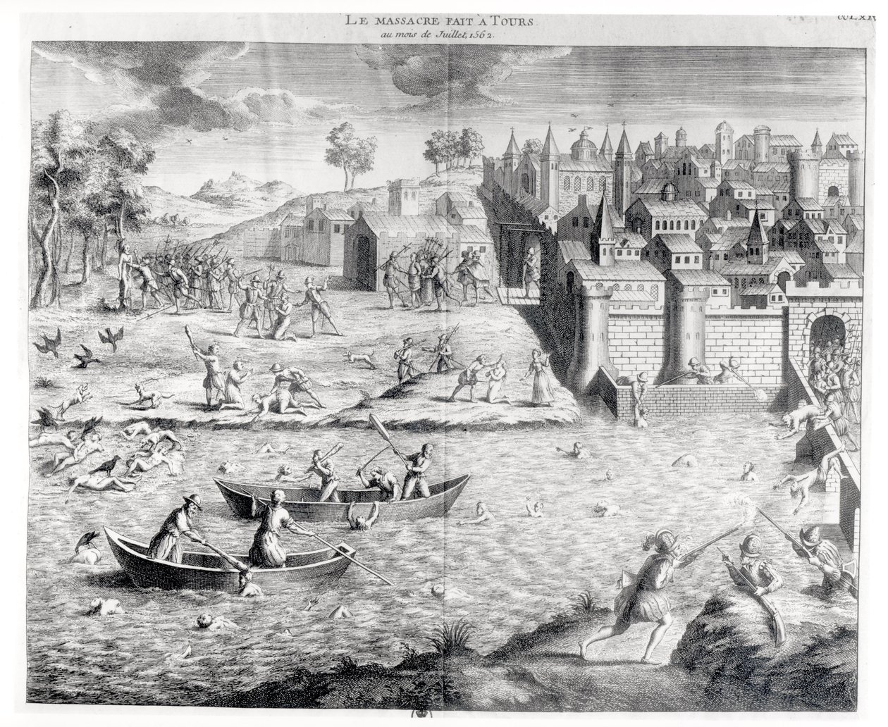 The Massacre of the Huguenots at Tours in 1562 by French School