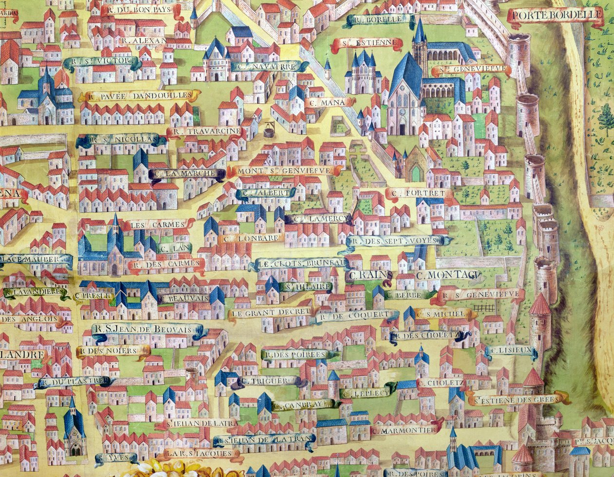 The Montagne Sainte-Genevieve, (detail) from the plan of Paris made c.1540, called Plan de la Gouache, c.1860 by French School