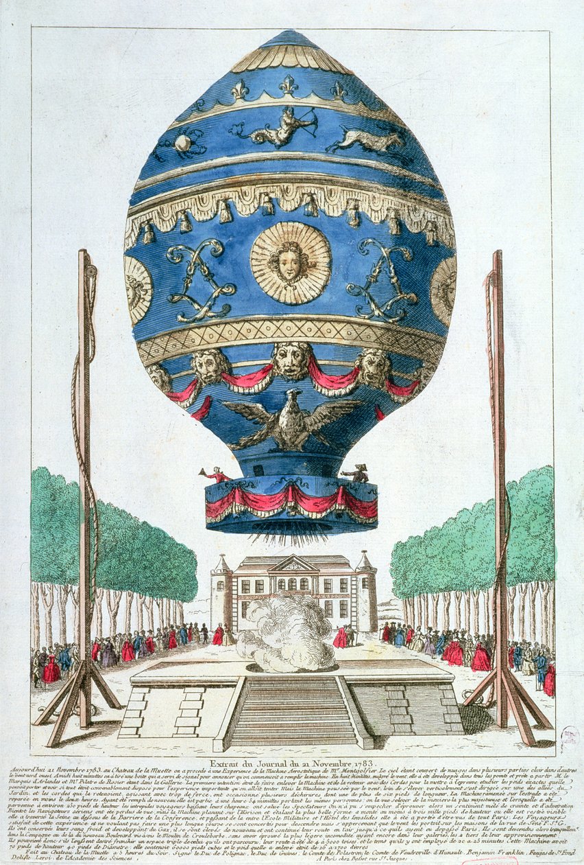 The Montgolfier Brothers Balloon Experiment at the Chateau de la Muette, 21st November, 1783 by French School