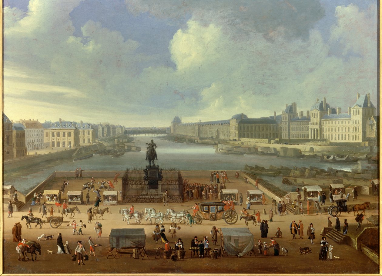 The Pont Neuf seen from the entrance to Place Dauphine, the Quai Malaquais, the College of Four Nations, the grand gallery and the Louvre by French School