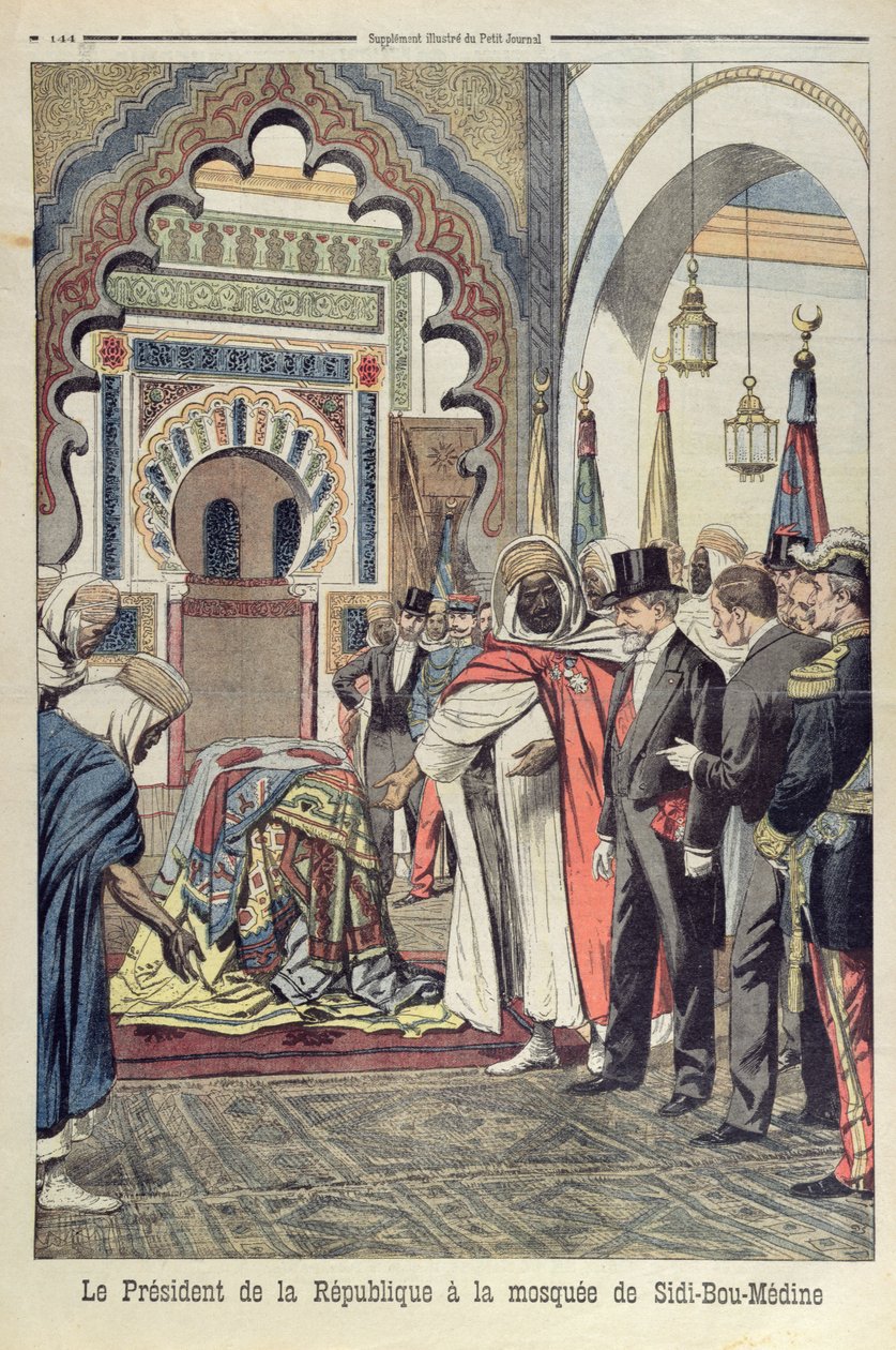 The President of the French Republic, Emile Loubet visiting the Mosque of Sidi Bou Medine, Tlemcen, Algeria, illustration from Le Petit Journal, 3rd May 1903 by French School