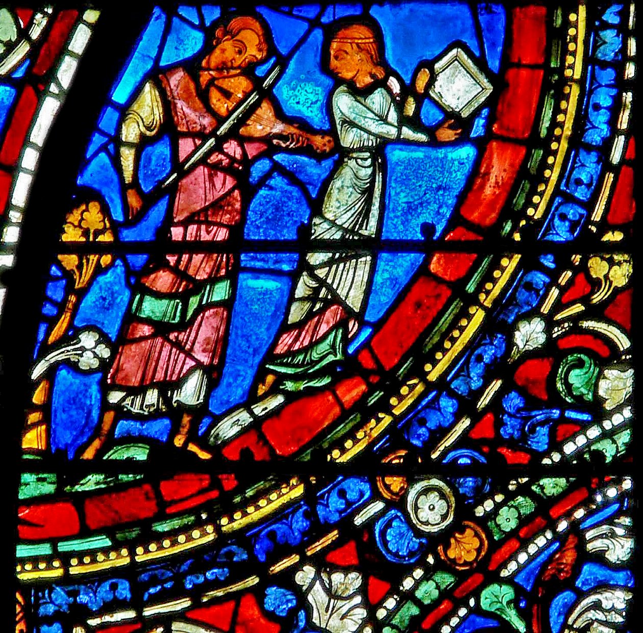 The Prodigal Son window: musicians at the feast by French School