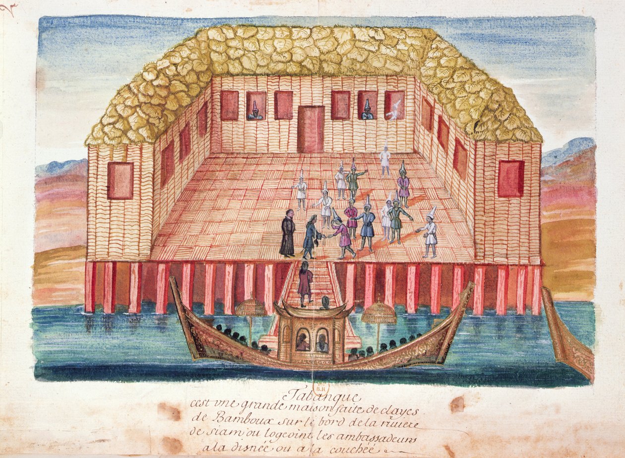 The Residence of the French Ambassadors to Siam, from an account of the Jesuits in Siam, 1688 by French School