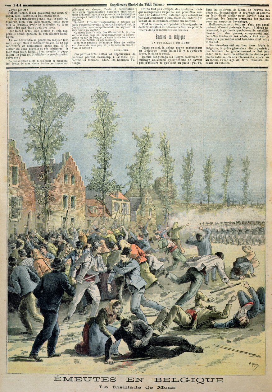 The Riots in Mons, illustration from Le Petit Journal, May 1893 by French School