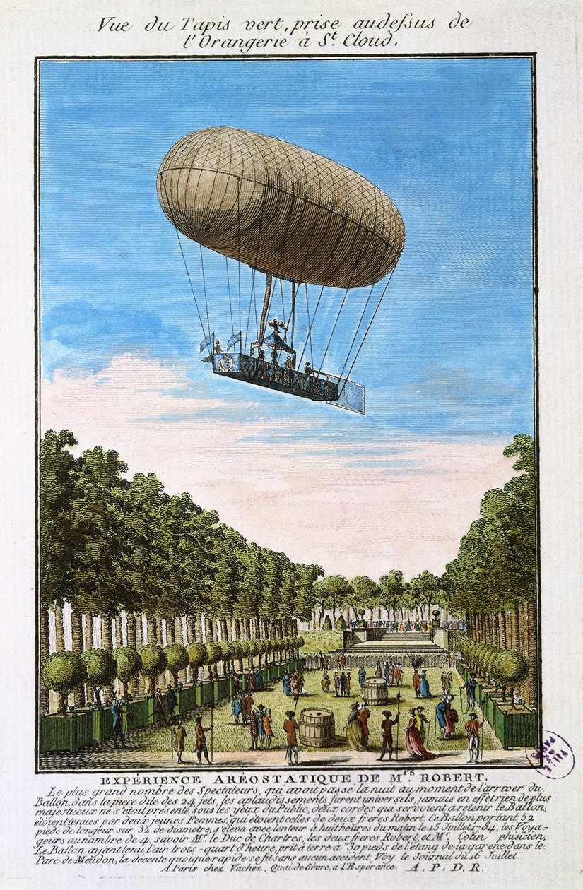 The Robert Airship over Saint Cloud, Paris, 15th July 1784 by French School