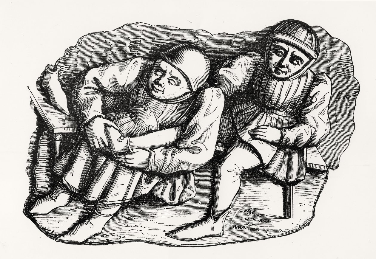 The Shoemaker and his Customer, copied from one of the Misericordia Stalls in the Choir of Rouen Cathedral, illustration from Science and Literature in the Middle Ages and the Renaissance by French School