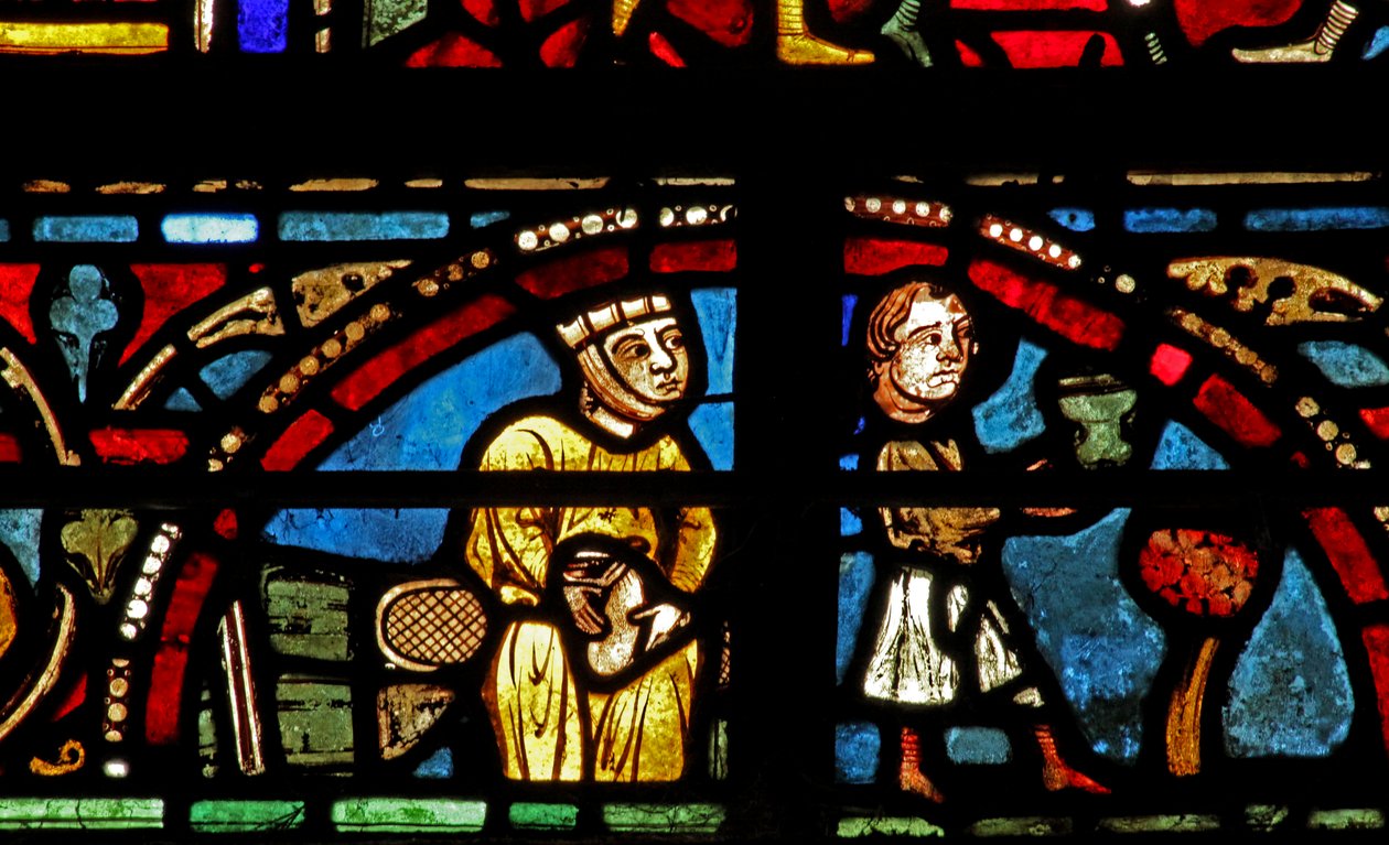 The St Lubin Window: Donors - Wine Makers: He Serves the Wine, She Holds the Money Bag by French School