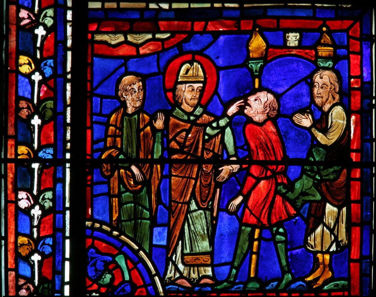The St Martin window: the saint heals a possessed soul by French School