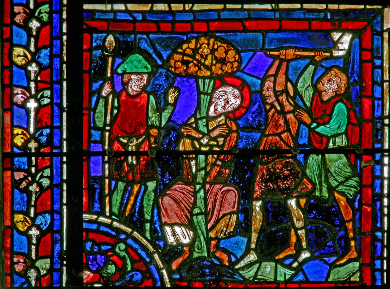 The St Martin window: the saint is tied to a tree by two brigands by French School