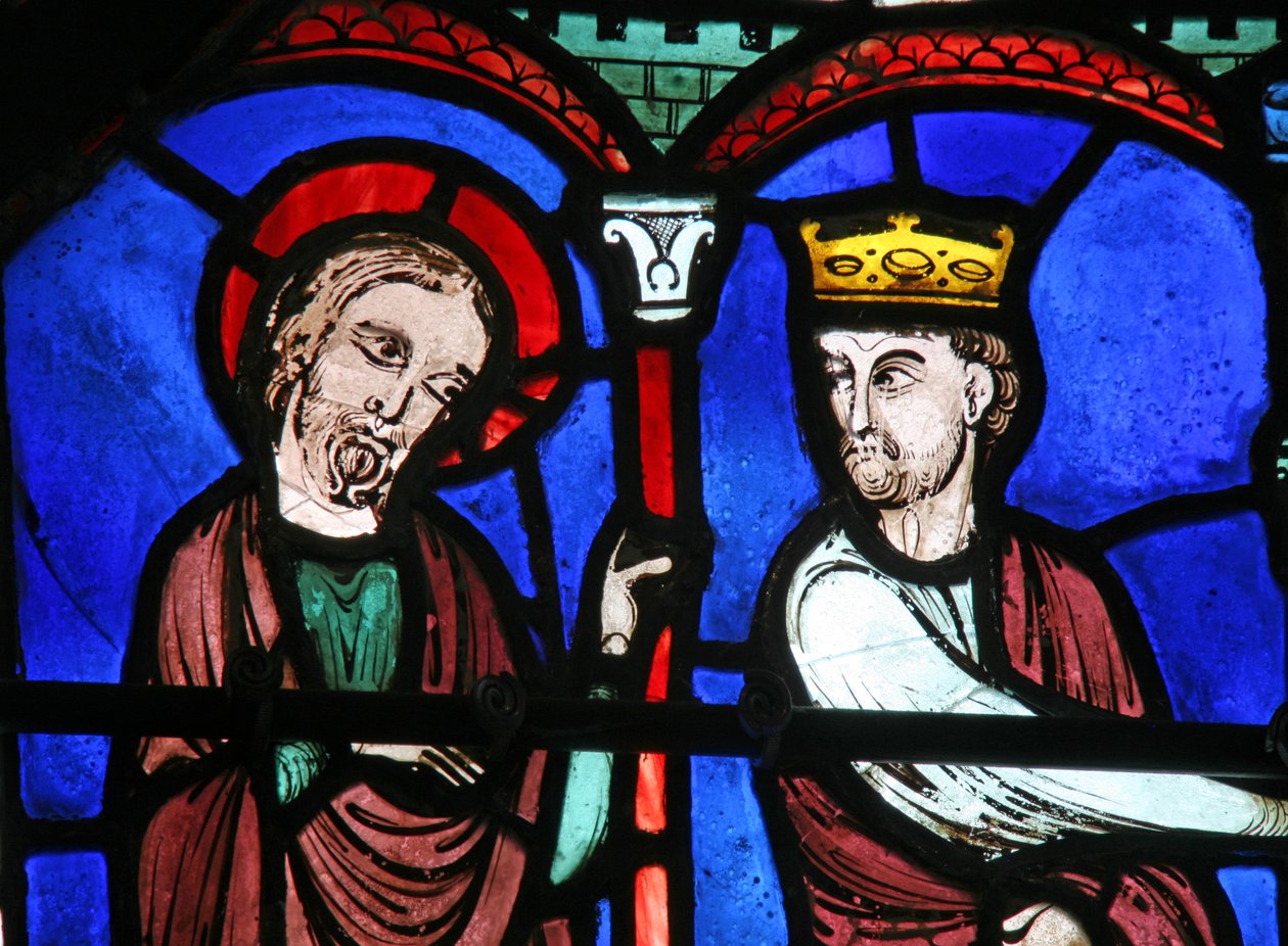 The St Thomas Window: He is Shown Gold by the King by French School