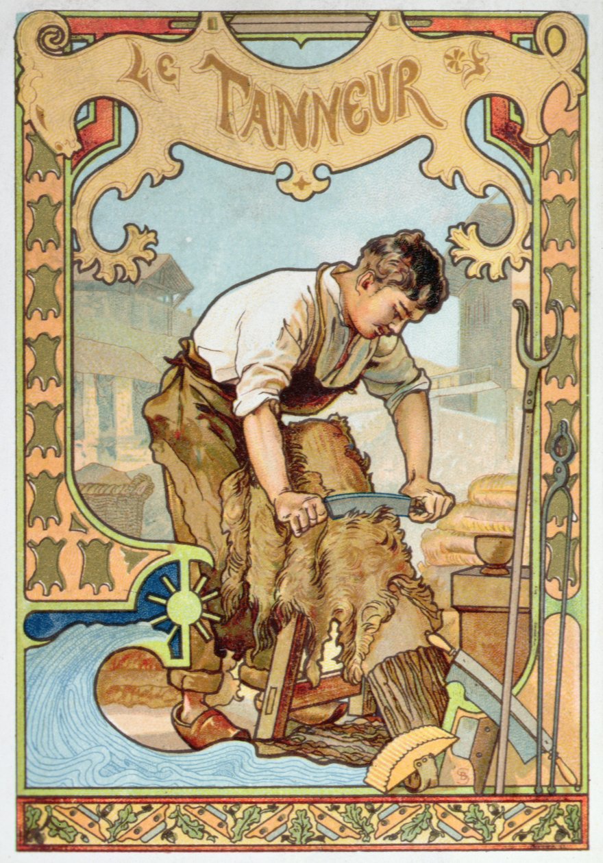 The Tanner, illustration from a book on the crafts, c.1899 by French School