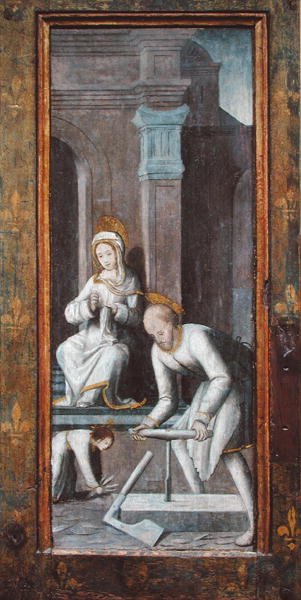 The Workshop at Nazareth, right hand panel from a triptych by French School