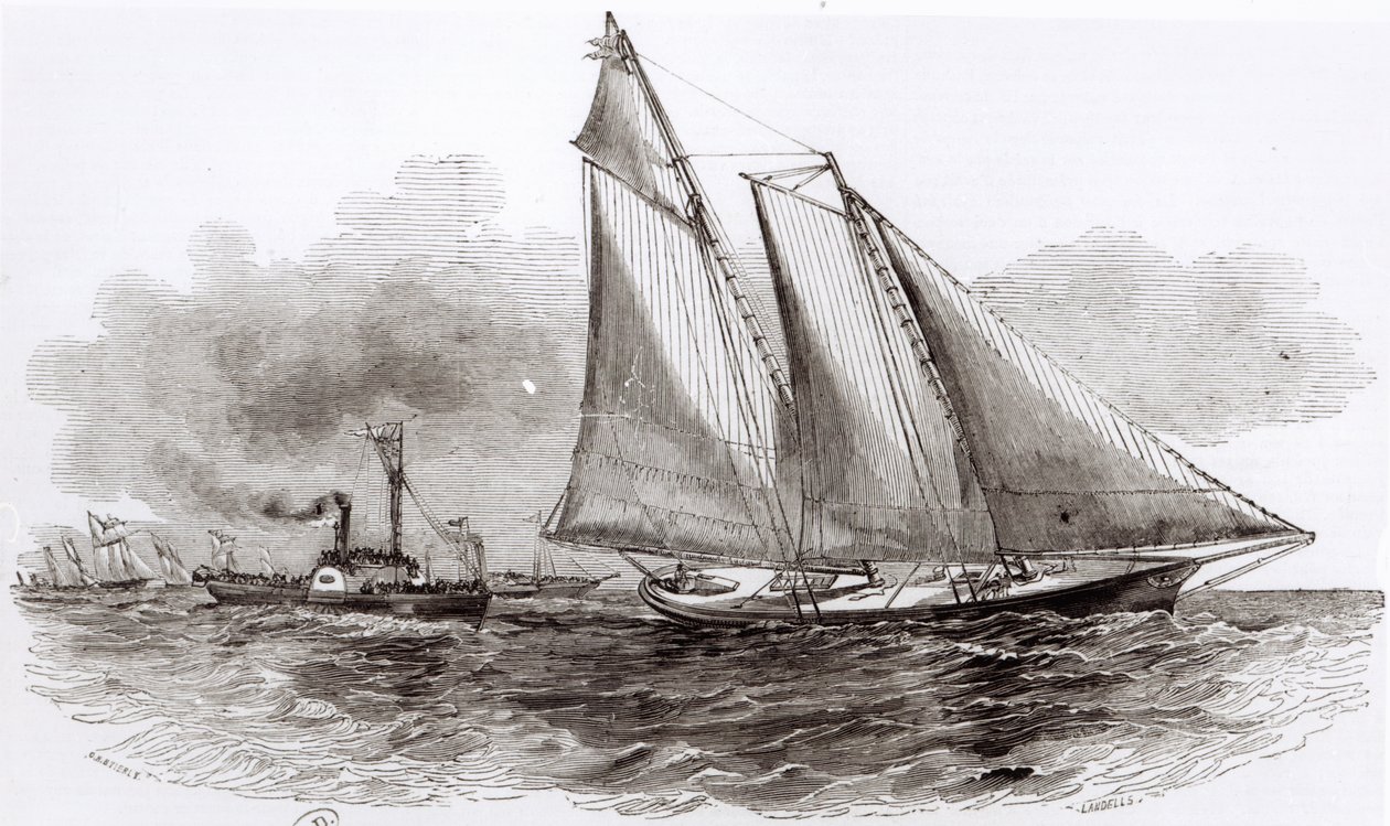 The Yacht America taking the lead in the 1851 Cowes Regatta, from Le Monde Illustre, 1851 by French School