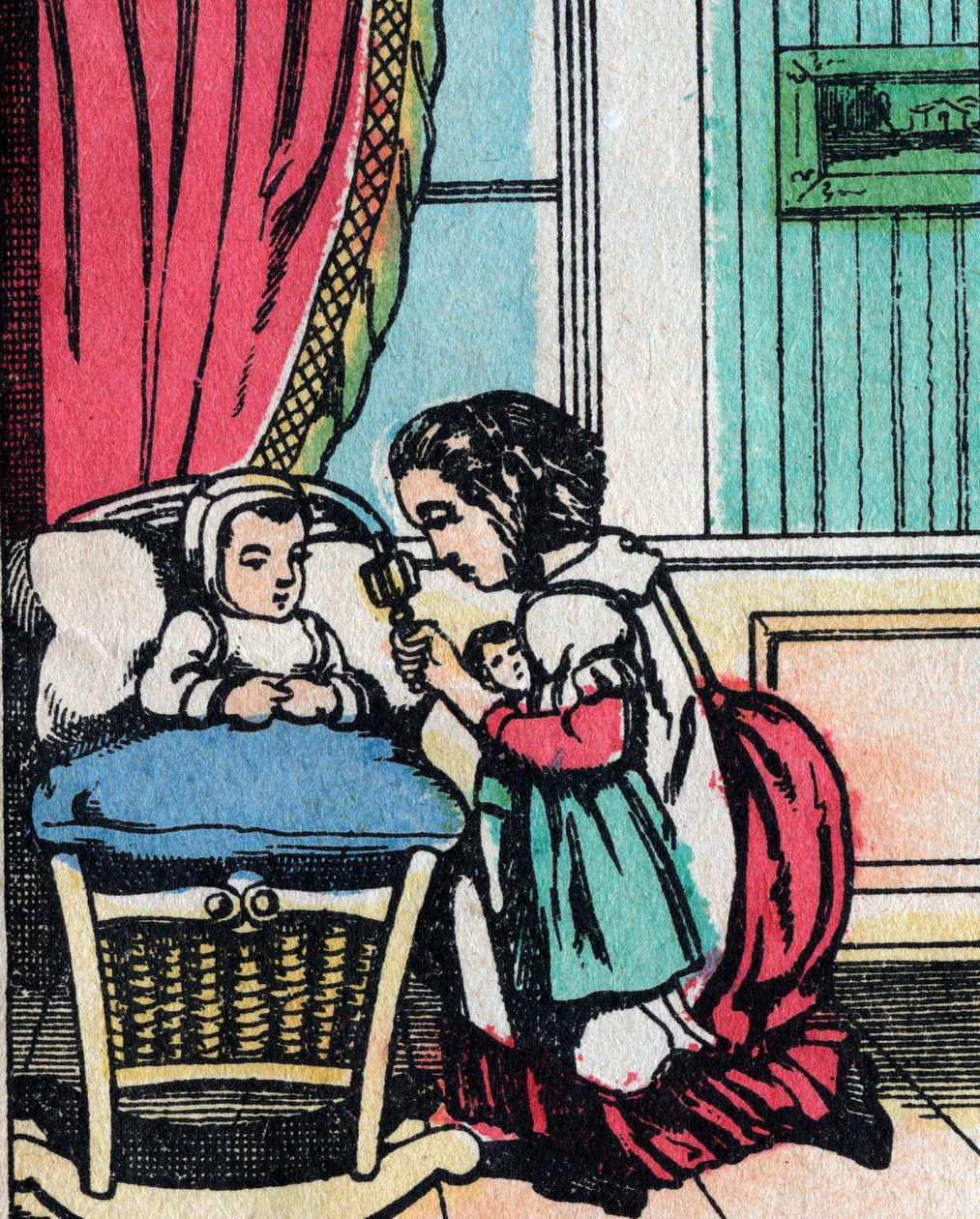 The Activities for Girls from Good Families: Learning to Care for Babies - Epinal Picture by French School
