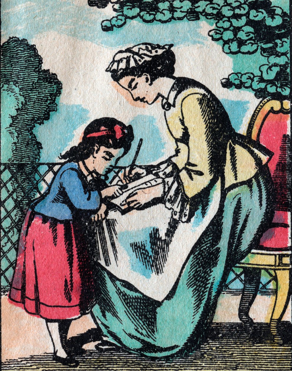 The activities for girls from good families: lesson of reading - Epinal picture - 19th century by French School
