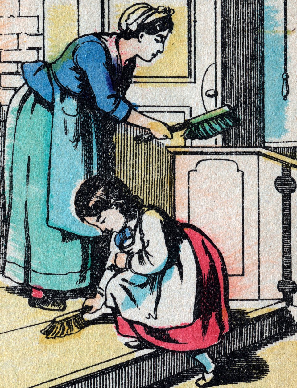 The activities for girls from good families: the housework - Epinal picture - 19th century by French School
