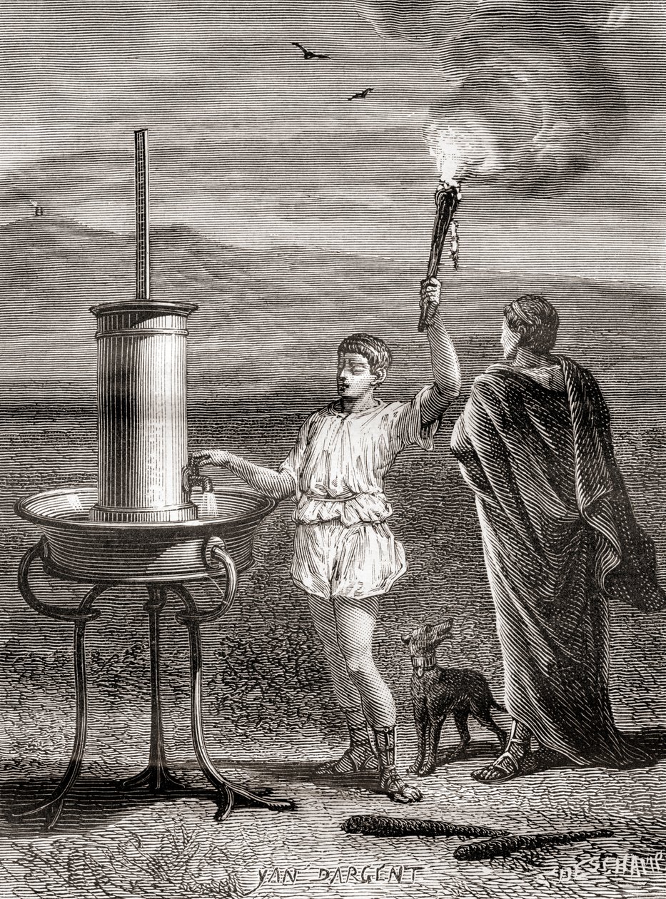 The ancient Greek hydraulic semaphore system being used by Aeneas to ...