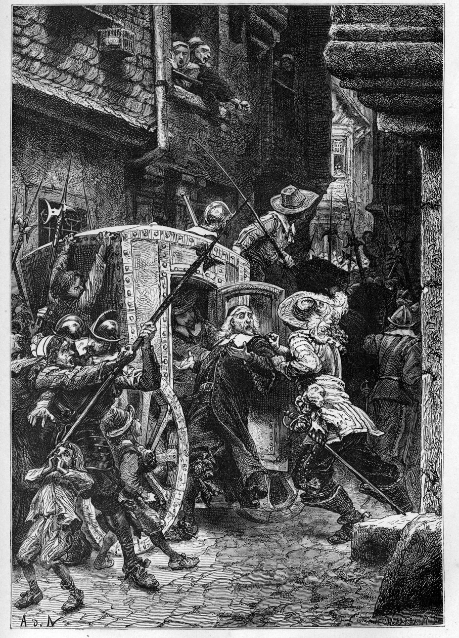 The arrest of Pierre Broussel (1575-1654) in 1648, under the order of Anne of Austria (1601-1666), provoking the upheaval of the people (days of the barricades) and the Fronde - Arrest of Pierre de Broussel, councillor in Paris Parliament, called the Fathe by French School