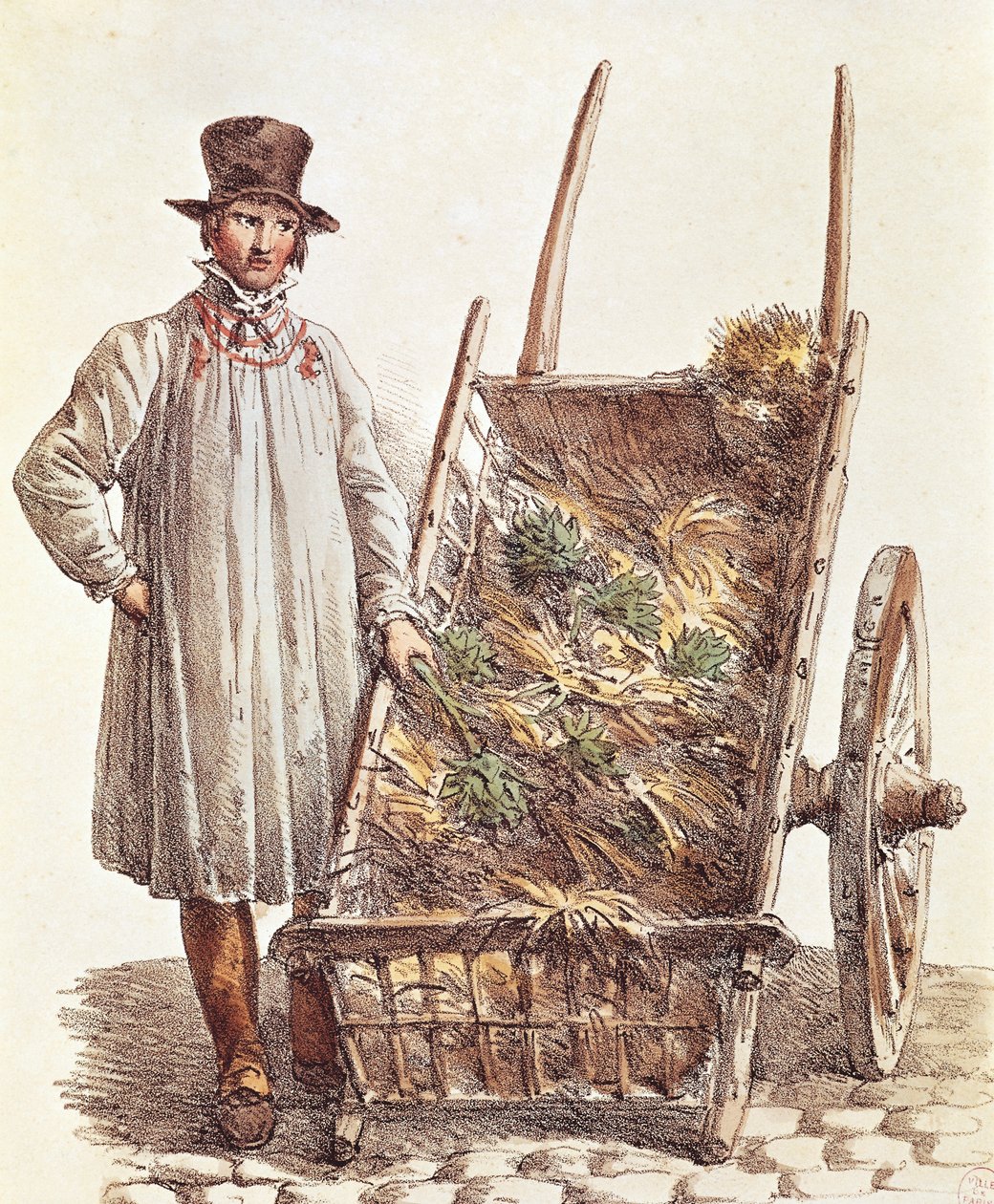 The artichokes seller, print by French School