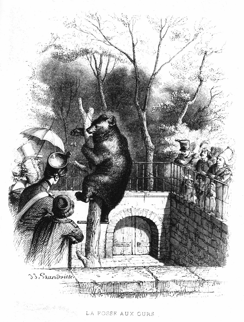 The Bear Pit of the Garden of Plants in Paris - Engraving by French School