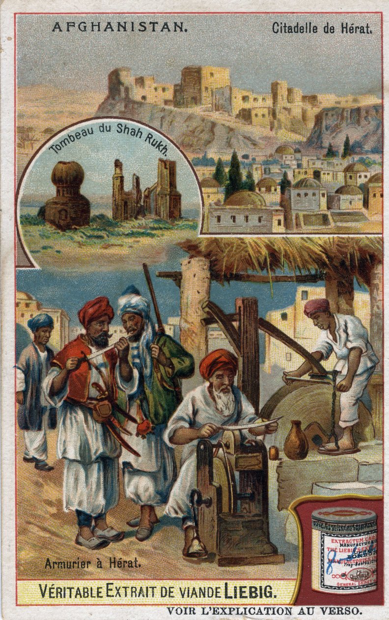 The city and armourers of the city of Herat in Afghanistan and the tomb of the Shah Rukh. Chromolithography of the 19th century by French School