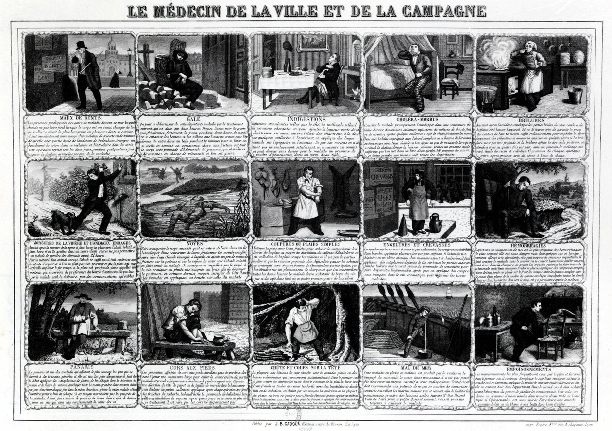 The doctor of the city and the countryside and their different patients, published by J.B. Gadolachez Cours de Brosses in Lyon, late 19th century by French School