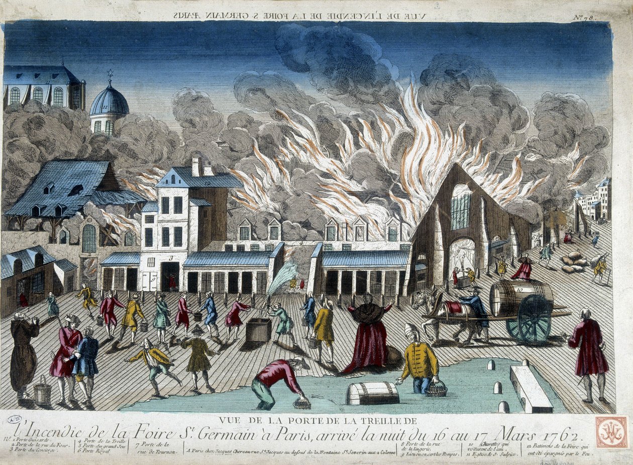 The Fire of the St Germain Fair in Paris, the Night of 16 to 17 March 1762 by French School