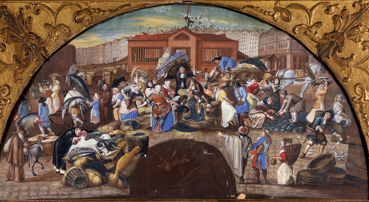 The fish auction at the Halles in Paris by French School