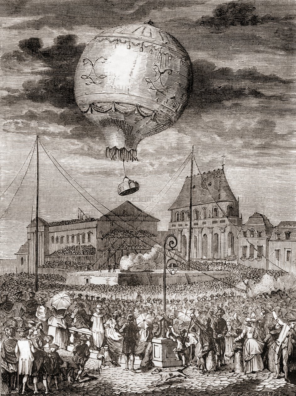 The Flight of the Aérostat Réveillon on 19th of September 1783 by the Montgolfier Brothers at Versailles, France, Before King Louis XVI and Queen Marie Antoinette by French School