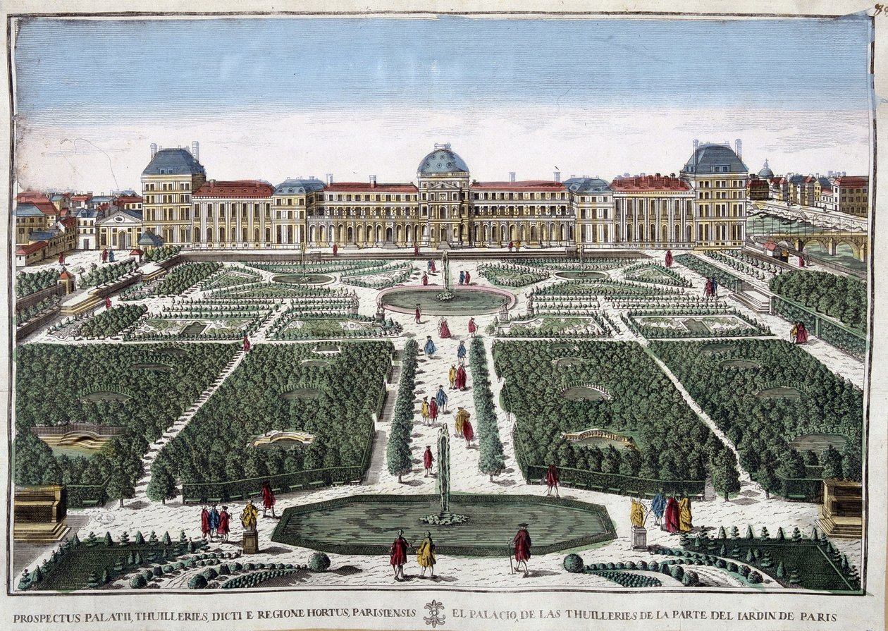 The gardens and the palace of the Tuileries - engraving by French School