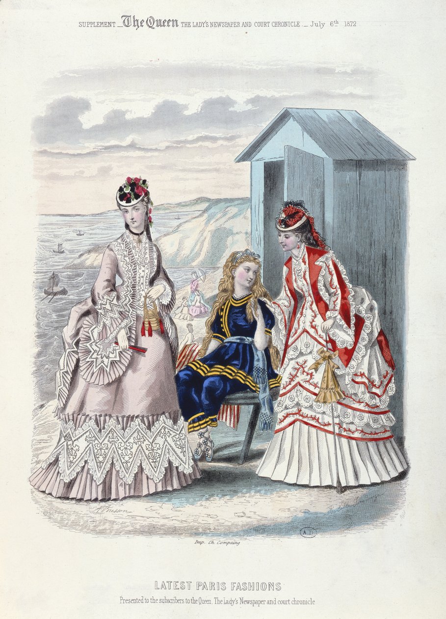 The latest Paris fashions for the beach and for swimming, 1872 by French School