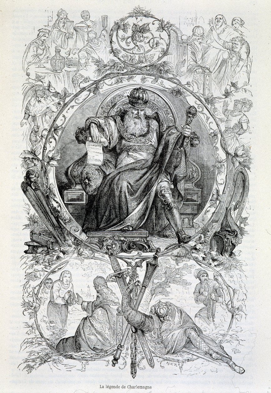 The legend of Charlemagne, engraving by French School